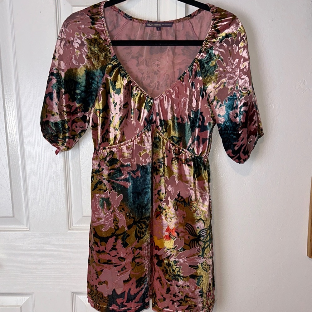 Floral Velvet Empire-Waist Mini Dress - Pink Multi by Hale Bob, Gold & Craft • S